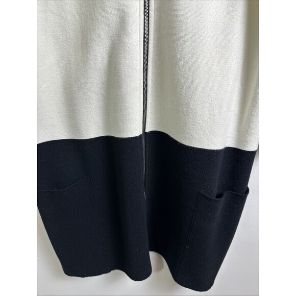 Damask Black/Cream Double Zipper Long Cardigan Front Pockets Size Medium M - Picture 3 of 12